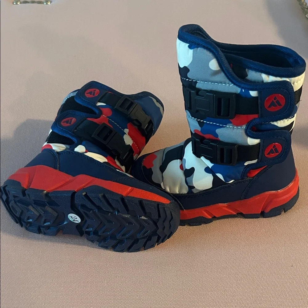 Mishansha Kids Camouflage Snow Boots Size 8 Toddler (EU 24) - Red, Blue, White